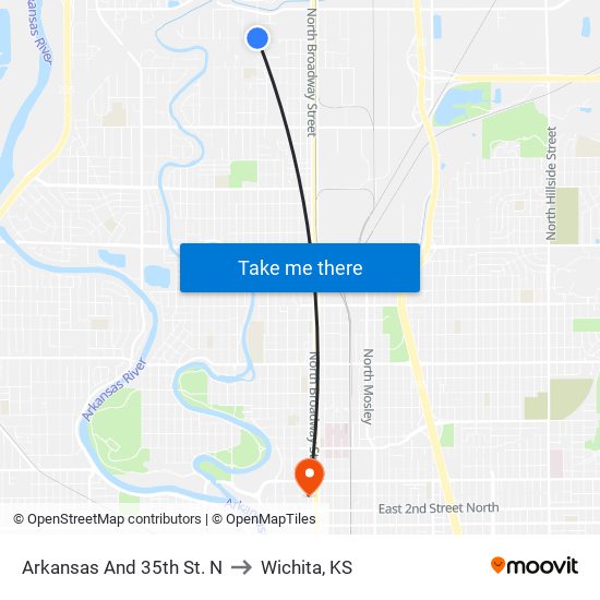 Arkansas And 35th St. N to Wichita, KS map