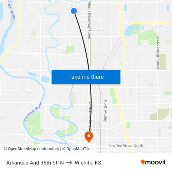 Arkansas And 35th St. N to Wichita, KS map