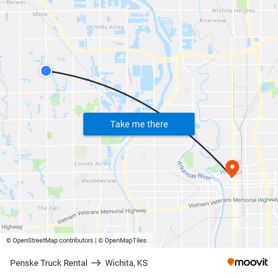 Penske Truck Rental to Wichita, KS map