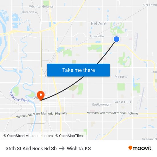 36th St And Rock Rd Sb to Wichita, KS map