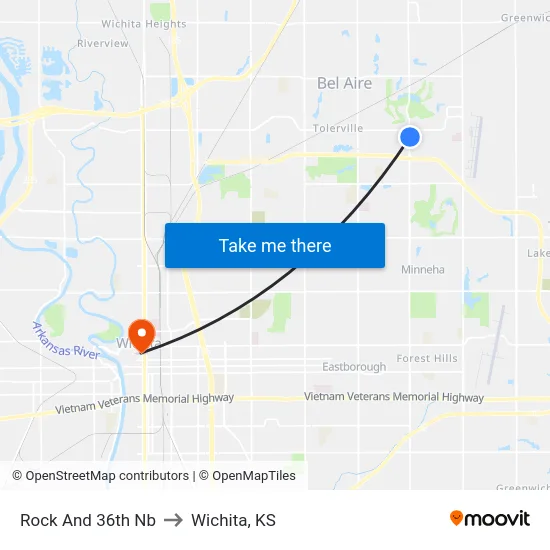 Rock And 36th Nb to Wichita, KS map