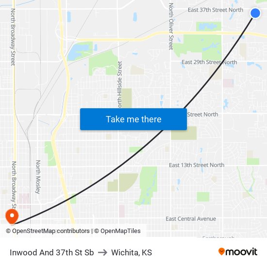 Inwood And 37th St Sb to Wichita, KS map