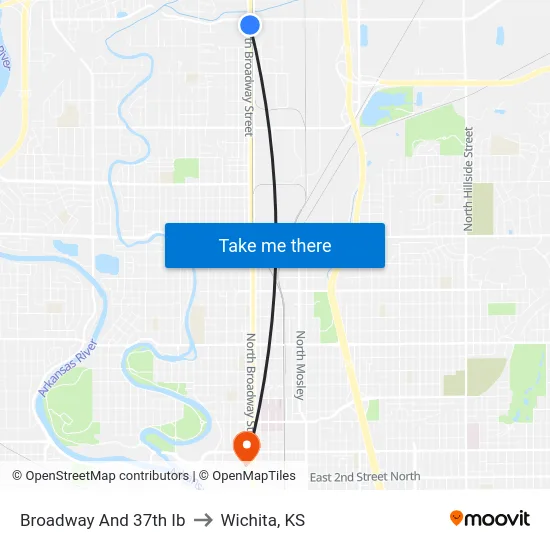 Broadway And 37th Ib to Wichita, KS map