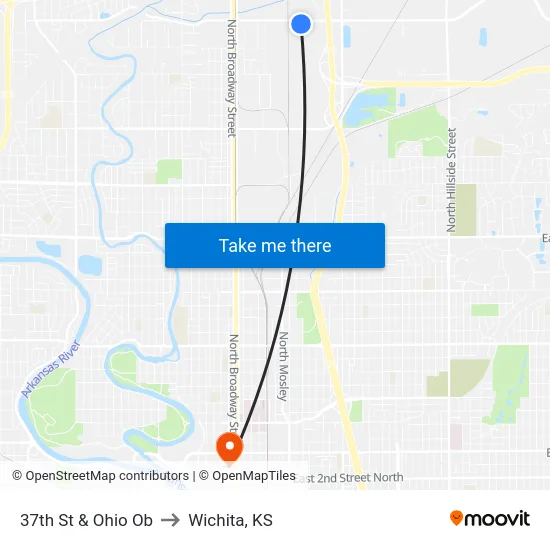 37th St & Ohio Ob to Wichita, KS map