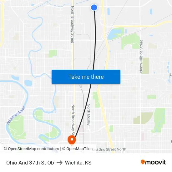 Ohio And 37th St Ob to Wichita, KS map