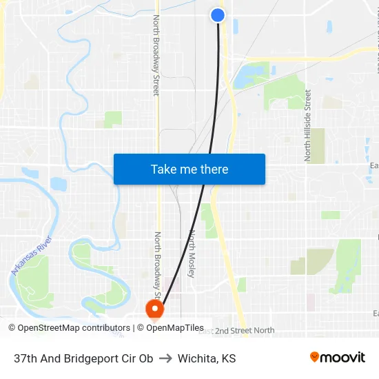 37th And Bridgeport Cir Ob to Wichita, KS map