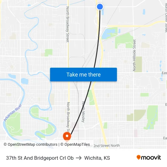 37th St  And Bridgeport Crl Ob to Wichita, KS map