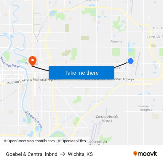 Goebel & Central Inbnd to Wichita, KS map