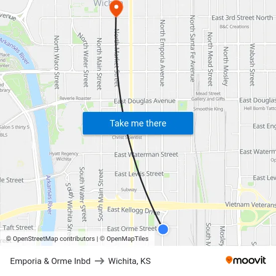 Emporia & Orme Inbd to Wichita, KS map