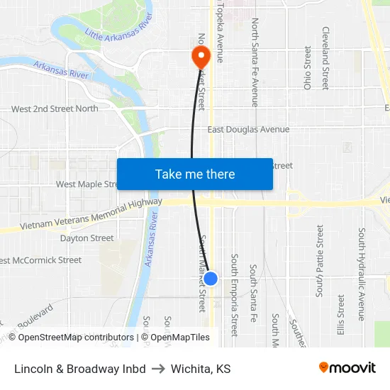 Lincoln & Broadway Inbd to Wichita, KS map