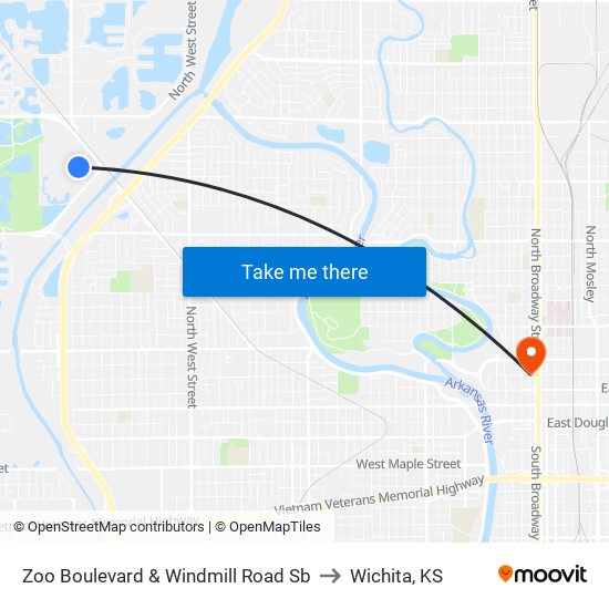 Zoo Boulevard & Windmill Road Sb to Wichita, KS map