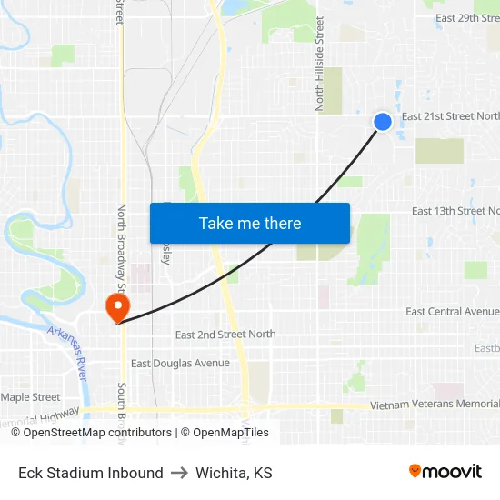 Eck Stadium Inbound to Wichita, KS map