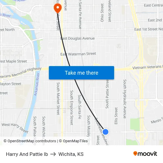 Harry And Pattie Ib to Wichita, KS map