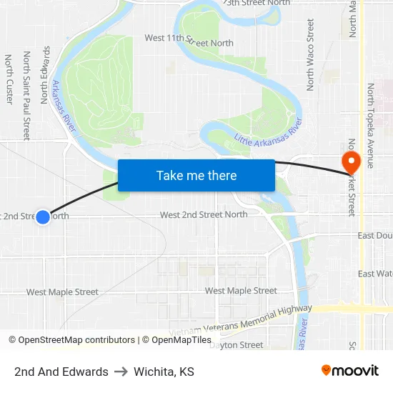 2nd And Edwards to Wichita, KS map