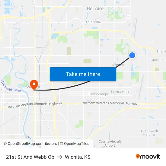 21st St And Webb Ob to Wichita, KS map