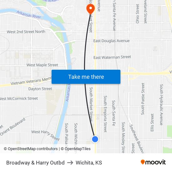 Broadway & Harry Outbd to Wichita, KS map