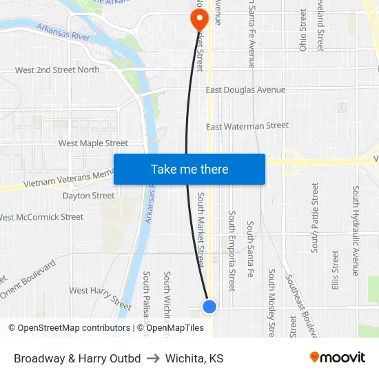 Broadway & Harry Outbd to Wichita, KS map