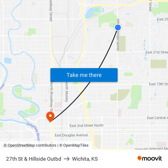 27th St & Hillside  Outbd to Wichita, KS map