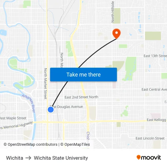 Wichita to Wichita State University map