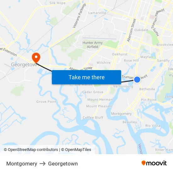Montgomery to Georgetown map