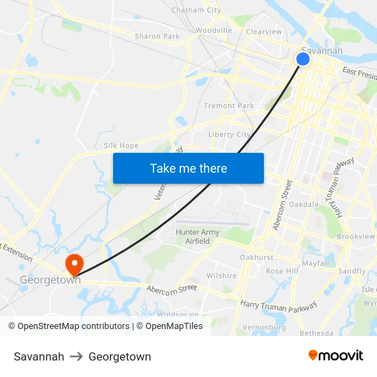 Savannah to Georgetown map