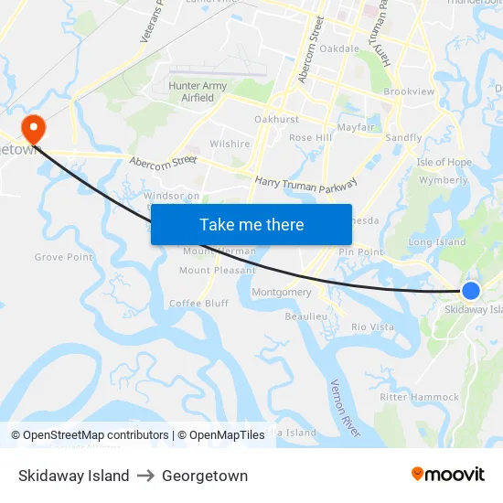Skidaway Island to Georgetown map