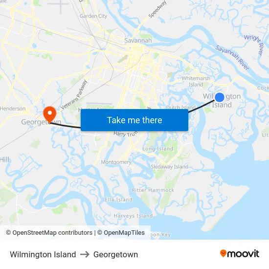 Wilmington Island to Georgetown map