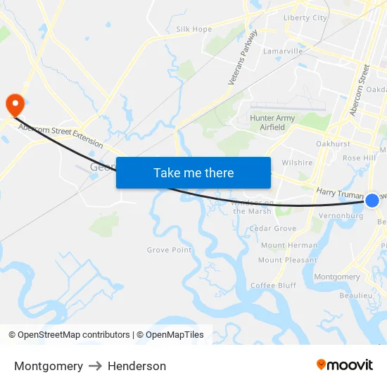 Montgomery to Henderson map