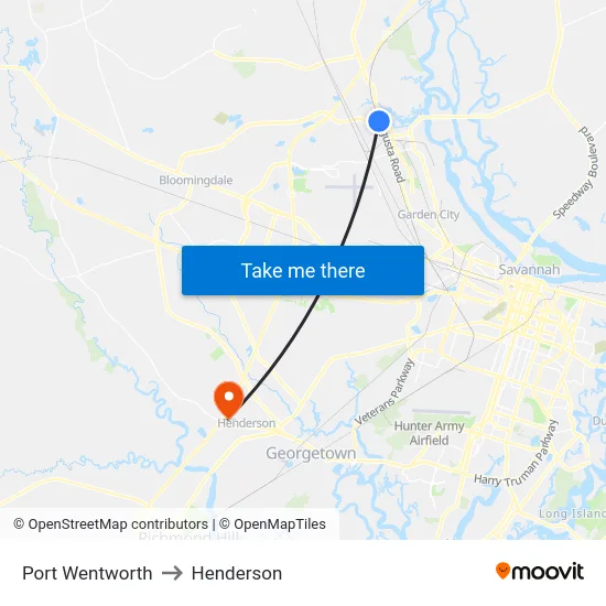 Port Wentworth to Henderson map