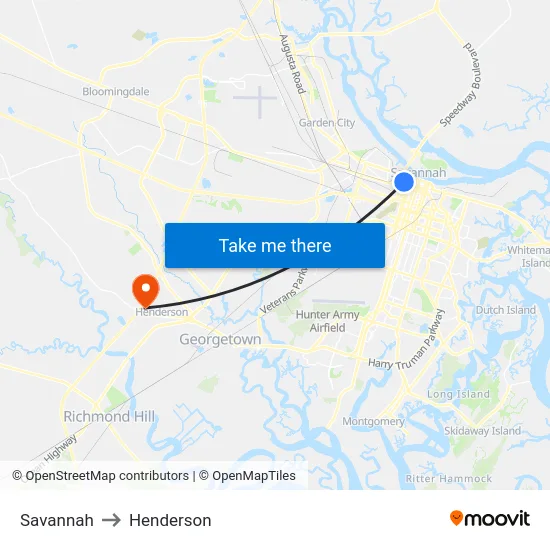 Savannah to Henderson map