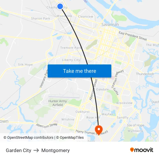 Garden City to Montgomery map