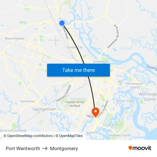 Port Wentworth to Montgomery map