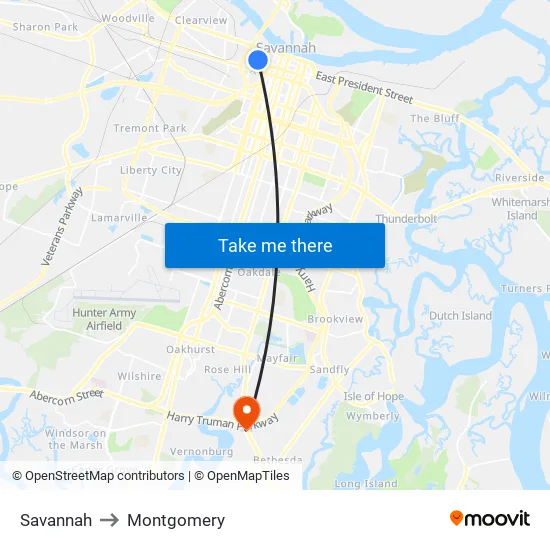 Savannah to Montgomery map