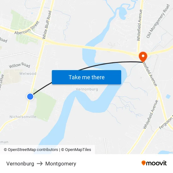 Vernonburg to Montgomery map