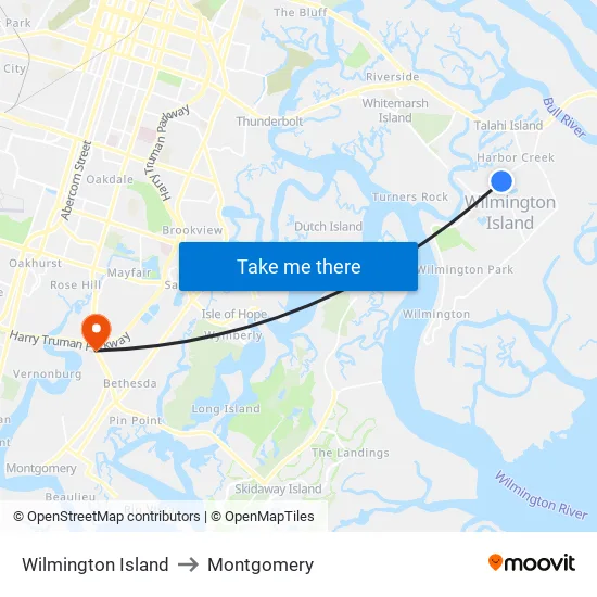 Wilmington Island to Montgomery map