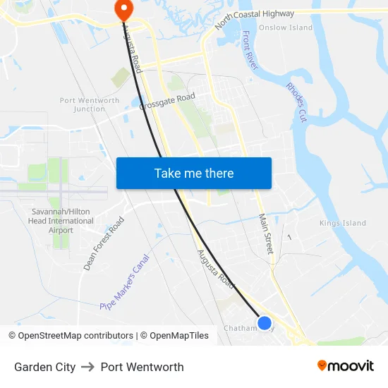 Garden City to Port Wentworth map