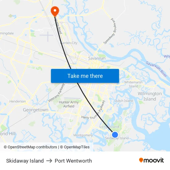 Skidaway Island to Port Wentworth map