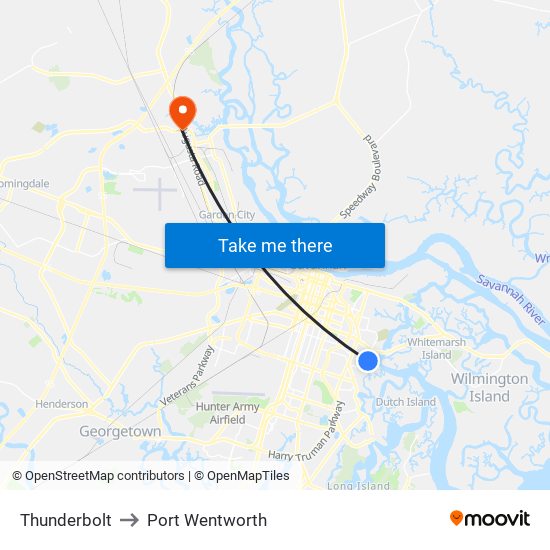 Thunderbolt to Port Wentworth map