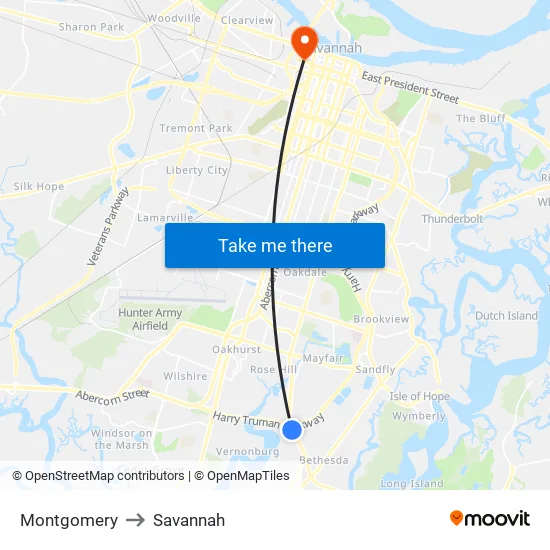Montgomery to Savannah map