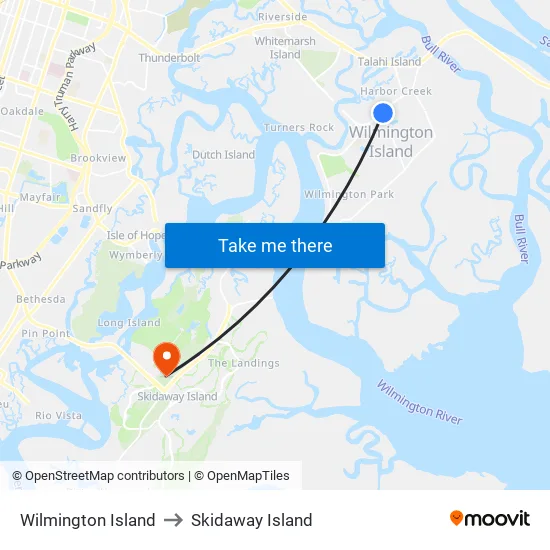 Wilmington Island to Skidaway Island map
