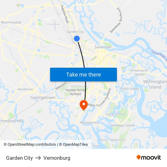 Garden City to Vernonburg map