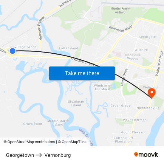 Georgetown to Vernonburg map