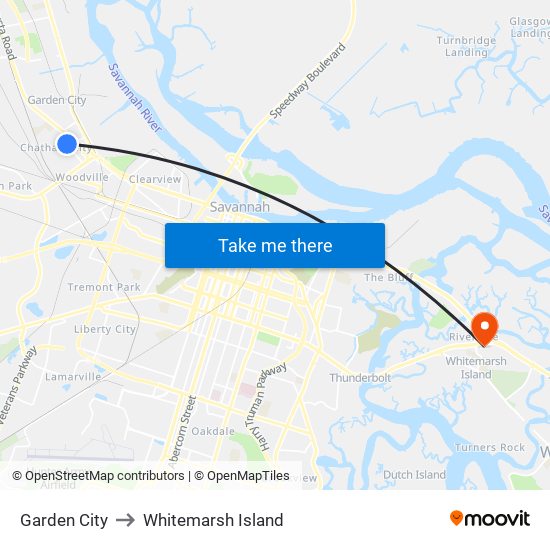 Garden City to Whitemarsh Island map