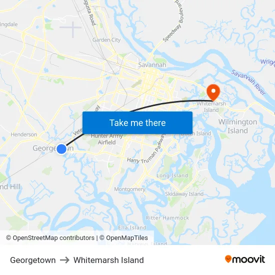 Georgetown to Whitemarsh Island map