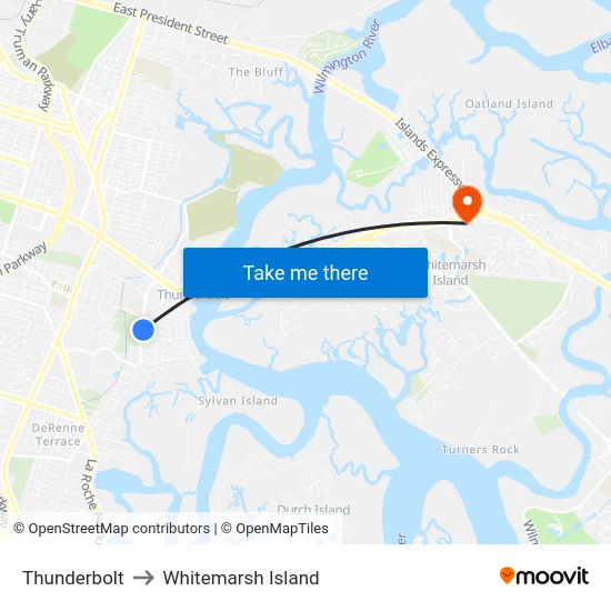 Thunderbolt to Whitemarsh Island map