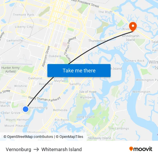 Vernonburg to Whitemarsh Island map