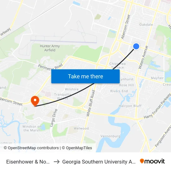 Eisenhower & Noble Oaks Eb to Georgia Southern University Armstrong Campus map