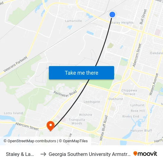 Staley & Lamar Wb to Georgia Southern University Armstrong Campus map
