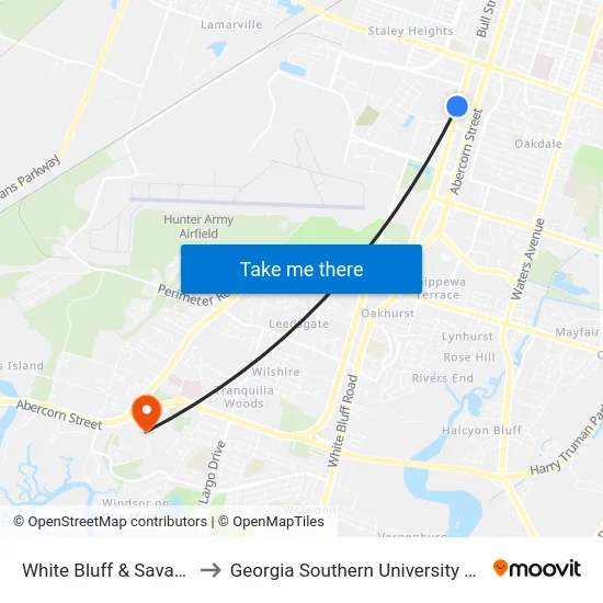 White Bluff & Savannah Tech Sb to Georgia Southern University Armstrong Campus map