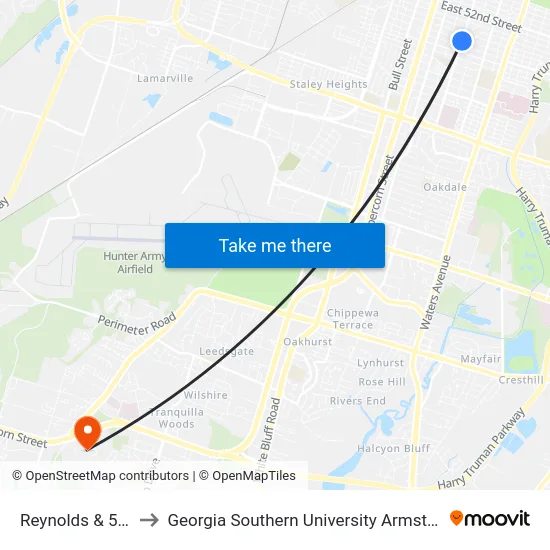 Reynolds & 57th Nb to Georgia Southern University Armstrong Campus map